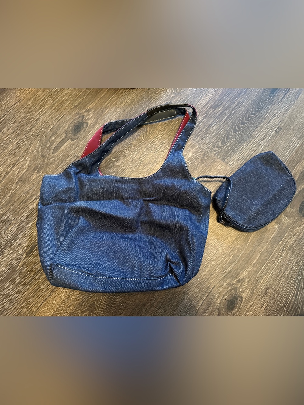 Y2K Nine West Denim With Mirrored Cosmetic Pouch Bag Handbag